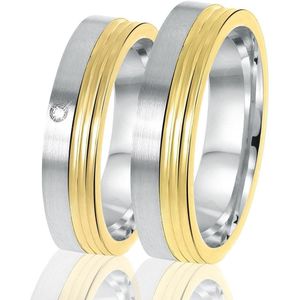 Lucardi Heren Vriendschapsring Bilbao - Ring - Vaderdag Cadeau - Echt Zilver - Zilver en Goudkleurig
