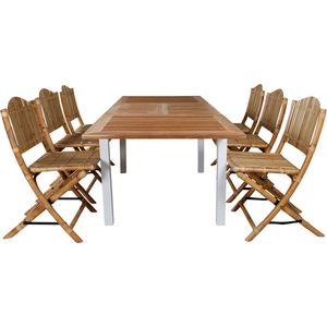 Panama tuinmeubelset tafel 90x160/240cm en 6 stoel Cane lichtgrijs, naturel.