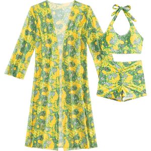 Nivard Bikini Set Dames - Strandjurk - Volwassenen - Strandtuniek - Blouse - Geel - Maat XL