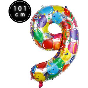 Fienosa Cijfer Ballonnen nummer 9 - Confetti patroon - 101 cm - XL Groot - Helium Ballon- Verjaardag Ballon - Carnaval Ballon