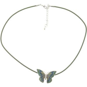 Behave Ketting - korte ketting - vlinder - emaille - cloisonné - groen - blauw - dames - 40 cm