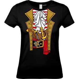 Dames t-shirt Piraten Kostuum | Carnavalskleding dames | Carnaval Kostuum | Foute Party | Zwart Dames | maat M