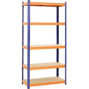 Stellingkast Blauw/Oranje 5 planken - Opbergrek 180x90x40 cm - 175kg Draagkracht