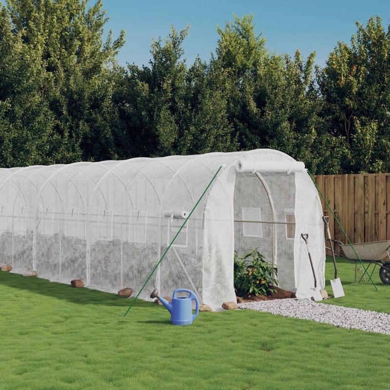 The Living Store Tuinkas met stalen frame 32 m² 16x2x2 m wit - Broeikas - Serre - Tuinhuisje - Plastic Serre - Stalen Serre