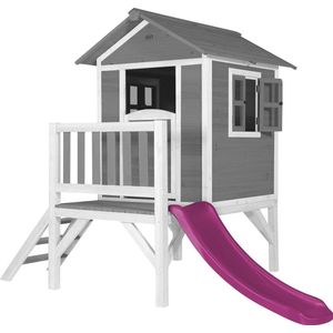 AXI Beach Lodge XL Speelhuis in Grijs met Paarse Glijbaan - Speelhuis op palen met veranda gemaakt - FSC hout - Klein speeltoestel voor de tuin