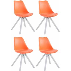 CLP Toulouse Set van 4 stoelen - Vierkant - Kunstleer oranje wit