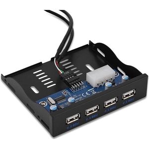 USB 2.0 4-poorten 35 inch metalen frontpaneel - Hoge overdrachtssnelheid - Zwart .