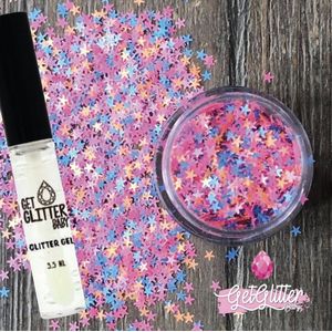 GetGlitterBaby® - Chunky Festival Glitters Sterretjes voor Lichaam en Gezicht Jewels Gel Glitterlijm Huid lijm / Face Body Glitter - Roze / Paars / Oranje + Glittergel Huidlijm