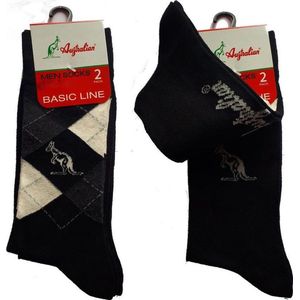 4 paar sokken. Socks Australian zwart en geruit Maat 39-42