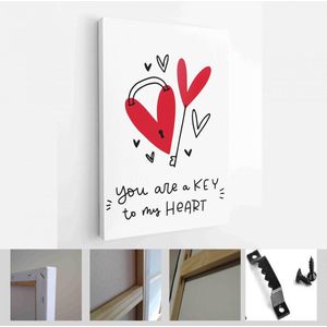 Valentijnsdag romantische achtergrond met hart vectorafbeelding en wenskaart set met belettering liefdesberichten - Modern Art Canvas - Verticaal - 1866695344