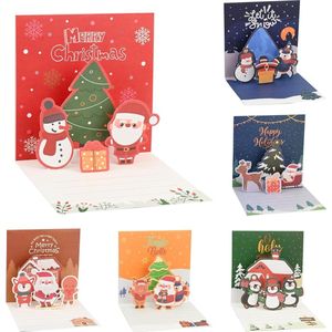 6 stuks handgemaakte kerst pop-up kaart, DIY Chrsitmas 3D pop-up wenskaarten, handgemaakte kerstkaarten met enveloppen en stickers voor vakantie ansichtkaarten kerstdag geschenken