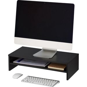 Monitorstandaard met plank - 145x54x255 cm - Beeldschermverhoger voor bureau - Modern zwart Monitor Verhoger