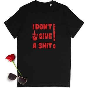 Heren t shirt met tekst: I don't give a shit! - Dames tshirt met rebel quote - Grappig t-shirt voor mannen en vrouwen - Unisex maten: S M L XL XXL XXXL - Shirt kleuren: Wit en zwart.