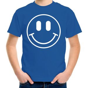 Bellatio Decorations Verkleed shirt jongens - Smile / Emoticon - blauw - carnaval - feestkleding voor kinderen 110/116