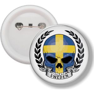 Button Met Speld - Schedel Vlag Zweden