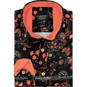 Luxe Heren Overhemd Bloemenprint - Slim Fit -3100 - Zwart