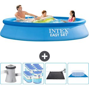 Intex Rond Opblaasbaar Easy Set Zwembad - 305 x 61 cm - Blauw - Inclusief Pomp Filters - Solar Mat - Grondzeil