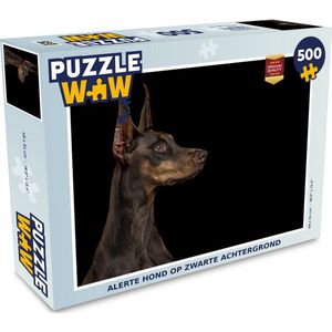 Puzzel Alerte hond op zwarte achtergrond - Legpuzzel - Puzzel 500 stukjes