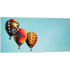 WallClassics - PVC Schuimplaat - Gekleurde Luchtballonnen in de Lucht - 100x50 cm Foto op PVC Schuimplaat (Met Ophangsysteem)