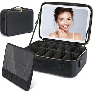 Extra grote capaciteit make-up organizer 27 x 38 cm - verlichte spiegel - tas met verlichting