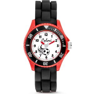 Colori Kidz 5-CLK123 Kinderhorloge - Siliconen Band - Ø 27 mm - 20 mm Wijzerplaat - Voetbal - Zwart