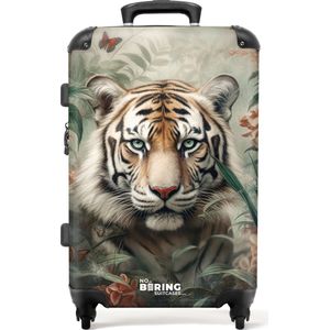 NoBoringSuitcases.com® - Koffer groot - Rolkoffer lichtgewicht - Portret van een tijger midden tussen de planten - Reiskoffer met 4 wielen - Grote trolley XL - 20 kg bagage