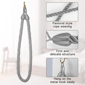 3 Paar Gordijn Tiebacks Polyester Weven Touw Clips Decoratieve Gordijn Gespen met Haken Holdbacks voor Thuis Office Café,Grijs