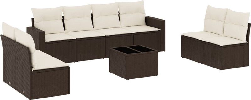 vidaXL - 9-delige - Loungeset - met - kussens - poly - rattan - bruin