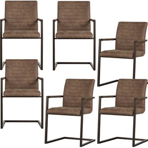 WOOOD eetkamerstoelen Bas - Leerlook - Taupe - Set van 6