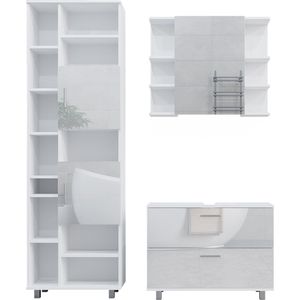 Vicco Ilias Badkamermeubelset – 3 Teile, mit Hochschrank Wit Hoogglans 3 Teile, mit Hochschrank