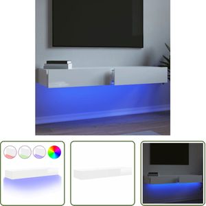 The Living Store TV-meubels | Wandkast met LED-verlichting | 120 x 35 x 15.5 cm | Hoogglans wit