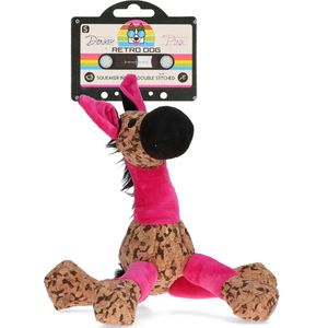 Retrodog Ezel Roze - Honden speelgoed - Hondenknuffel met piep - Gerecycled materiaal - Maat S