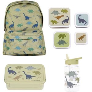 A Little Lovely Company Back to school set - Rugzak/Drinkfles/4 Snackdozen/Bentobox - Dinosaurussen