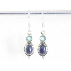 Fijne bewerkte zilveren oorbellen met lapis lazuli en blauwe topaas