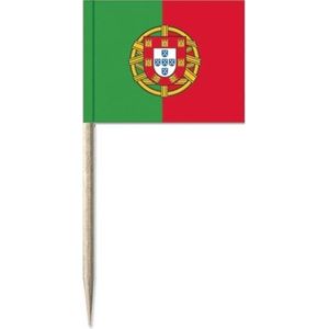 100x Cocktailprikkers Portugal 8 cm vlaggetjes - Landen vlaggen feestartikelen en versieringen