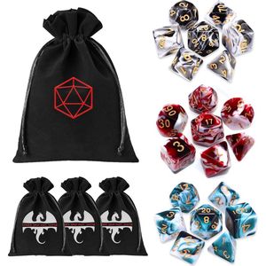 Dungeons and dragons dobbelstenen mega set - Dnd polydice - 3 sets (21 stuks) - Met d&d dice bags