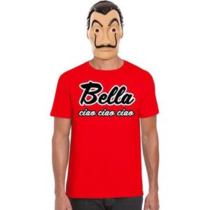 Rood Bella Ciao t-shirt maat XL - met La Casa de Papel masker voor heren - kostuum