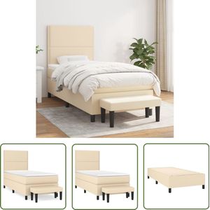 vidaXL Boxspring - Inclusief Matras - crèmekleurig - 90x190 cm Boxspringbed - Pocketvering - Creme Kleur - Verstelbare Hoofdbord - Middenhard