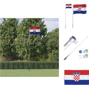 vidaXL Telescopische Kroatische Vlaggenset 90x150 cm - Duurzaam polyester - Weerbestendige aluminium vlaggenmast - Verstelbare lengte - Stabiel frame - Eenvoudige bediening - Incl - montagemateriaal - Vlag