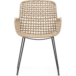 Riviera Maison Tuinstoel met armleuning - Jakarta Outdoor Dining Armchair - All-Weather Twisted Wicker, Iron - Bruin