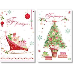 MGPcards - 2 doosjes à 10 Luxe dubbele wenskaarten - Kerst/Feestdagen - Foliebewerking - Witte envelop - 10.5 x 16 cm - 2 Motieven per doosje