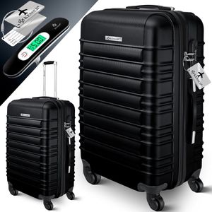 KESSER® 1x Koffer Incl. Bagageweger + Bagagelabel - Reiskoffer met 4 Wielen en Cijferslot, ABS Hardcase, Telescopisch handvat Trolley Bagagerolkoffer - 66cm - 84L, Zwart