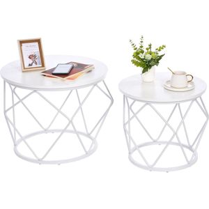 Ronde Salontafel Set van 2 met Metalen Frame - Moderne Bijzettafels voor Woonkamer, Slaapkamer en Kantoor