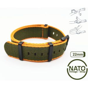 22mm Nato Strap Groen Oranje met zwarte gesp - Vintage James Bond - Nato Strap collectie - Mannen - Vrouwen - Horlogeband - 22 mm bandbreedte