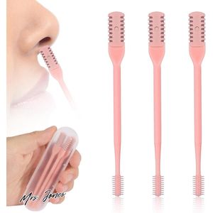 Mrs. Jones 3 Stuks 2 in 1 Neushaartrimmer 360° Roterend Neushaartrimmer Tondeuse Dubbelzijdig Neushaarreiniger Draagbaar Handmatig Neusgathaarverwijderingstool met Oorpeuter voor Mannen Vrouwen (Roze) .