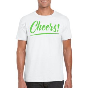 Bellatio Decorations Verkleed T-shirt voor heren - cheers - wit - groene glitter - carnaval XL