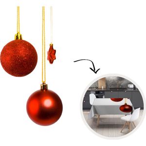 Kerst Tafelkleed - Kerstmis Decoratie - Tafellaken - Een paar rode kerstballen met een rode kerstster - 100x100 cm - Kerstmis Versiering