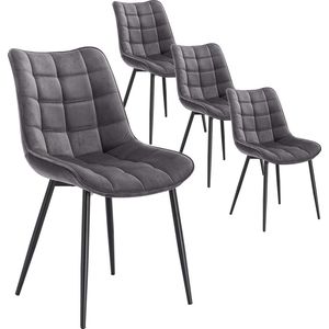 Furnibella - 4 Eetkamerstoelen Donkergrijs set van 4,Keukenstoelen Scandinavische stoel in Fuweel en Metaal