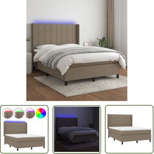 The Living Store Boxspring met matras en LED stof taupe 140x200 cm - Boxspring Bed - Led Bed - Pocketed Spring Mattress - Boxspring Frame - Bedroom Furniture