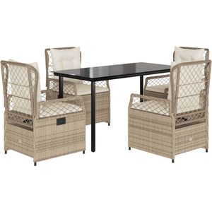 vidaXL - 5-delige - Tuinset - met - kussens - poly - rattan - beige